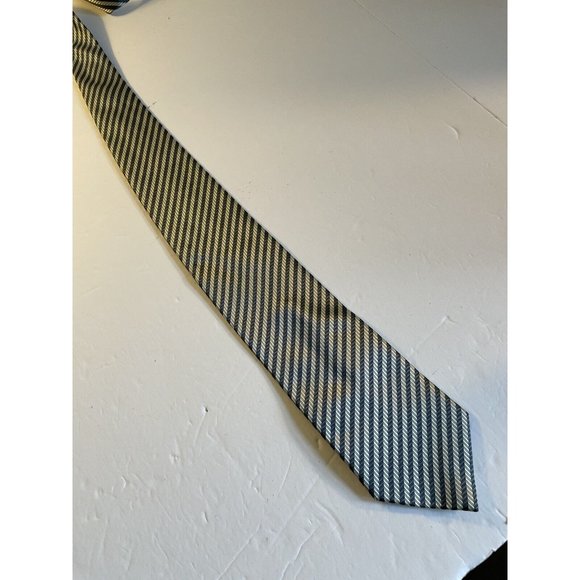 Ermenegildo Zegna Silk Silver Blue Tie 58” X 3 & 6/8 Striped - Picture 6 of 15